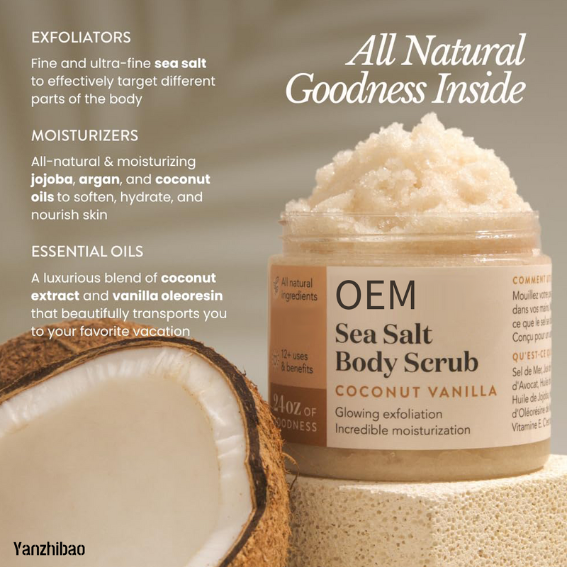 Body Scrub Manufacturer - OEM 24oz Coconut Vanilla for Natural Sea Salt Exfoliator Smooth Skin Vegan Cruelty-Free