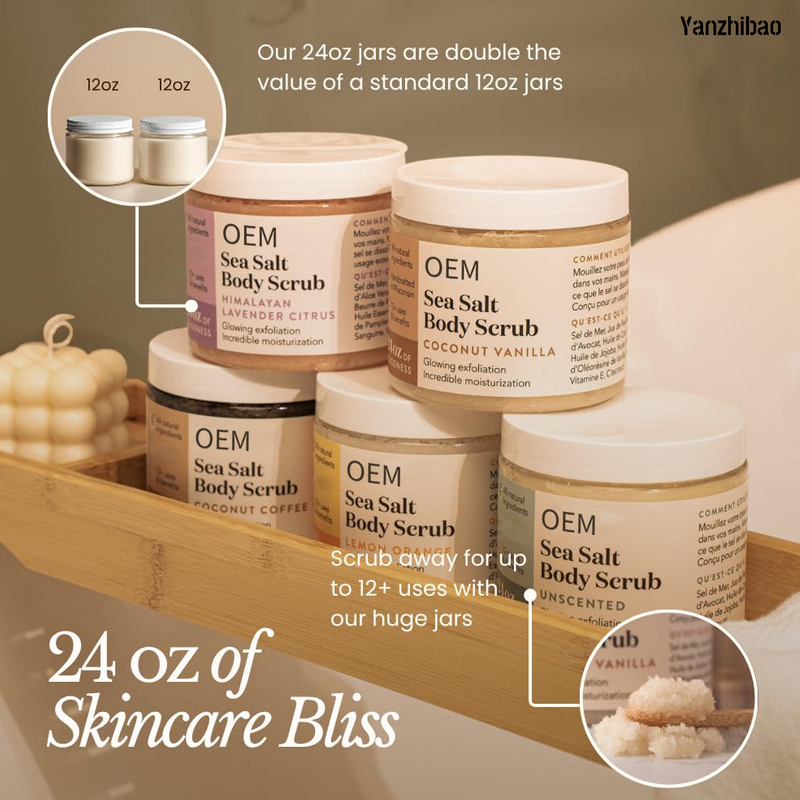 Body Scrub Manufacturer - OEM 24oz Coconut Vanilla for Natural Sea Salt Exfoliator Smooth Skin Vegan Cruelty-Free