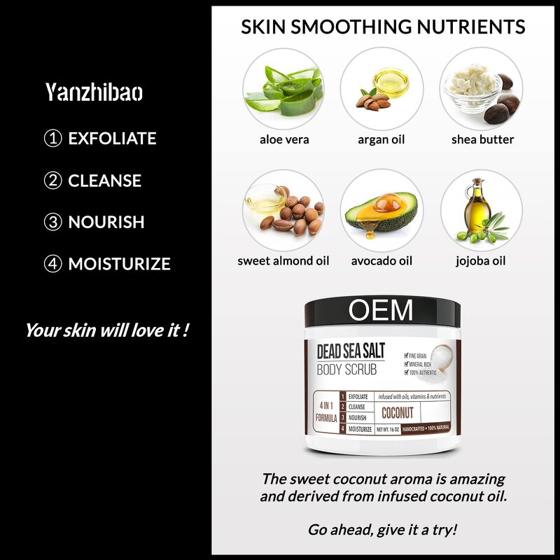 Body Scrub Manufacturer - OEM Premium Coconut Set with Dead Sea Salt Essential Oils Nutrients