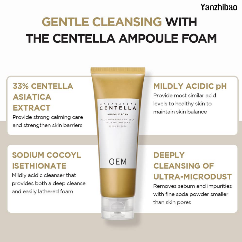Facial Cleanser Manufacturer - Private Label Centella Ampoule Foam 4.22oz Low pH with Natural Soda Glycerin