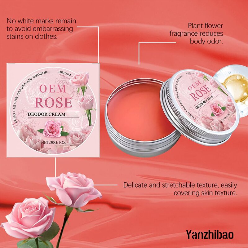 Cream Manufacturer - Rose Moisturizing Body Deodorant for Dry Comfort Stickiness Reduction Men Women