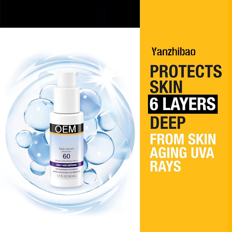 Sunscreen Manufacturer - Private Label SPF 60 Serum 1.7oz Fragrance-Free Vitamin E Glycerin Moisturizing