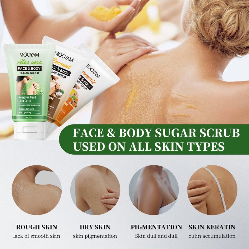 Body Scrub Manufacturer - Sugar Scrub 150g Coconut Aloe Turmeric Exfoliating Whitening OEM MOOYAM