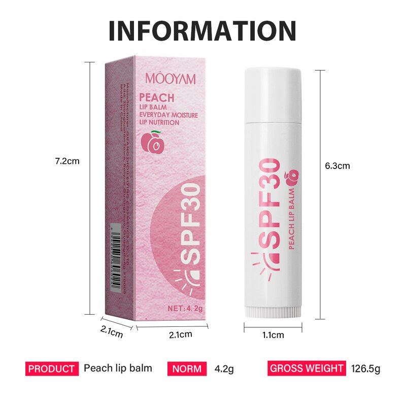 Lip Balm Manufacturer - Peach SPF30 for Moisturizing Smoothing 3 Types MOOYAM