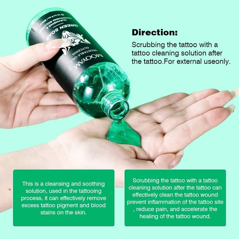 Cleaning Liquid Manufacturer - Vegetable Oils Glycerin Green Soap for Tattoo Pigment Blood Stain 300ml MOOYAM