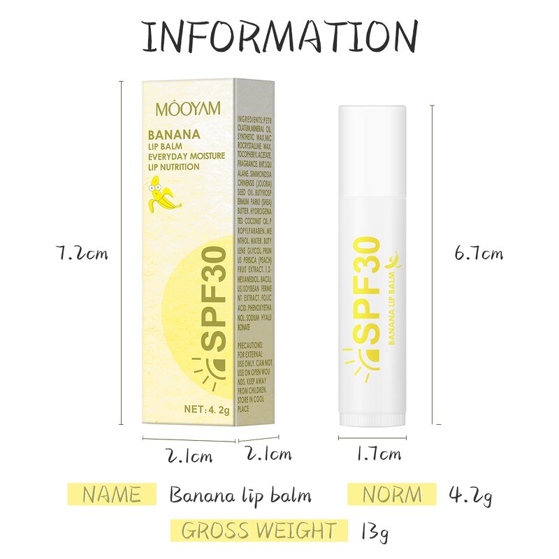 Lip Balm Manufacturer - Banana SPF30 for Moisturizing Smoothing 3 Types MOOYAM
