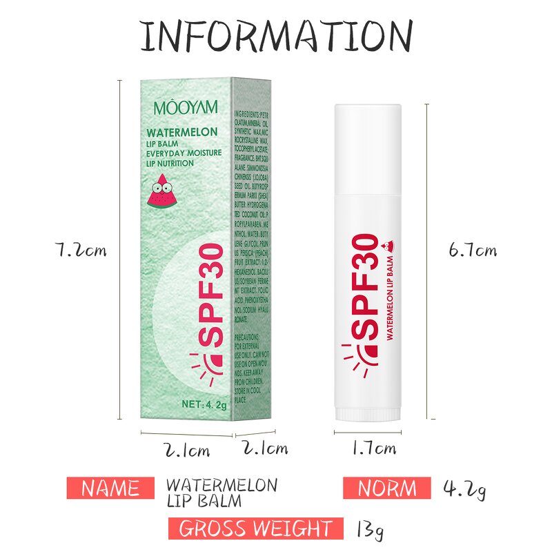 Lip Balm Manufacturer - Watermelon SPF30 for Moisturizing Smoothing 3 Types MOOYAM