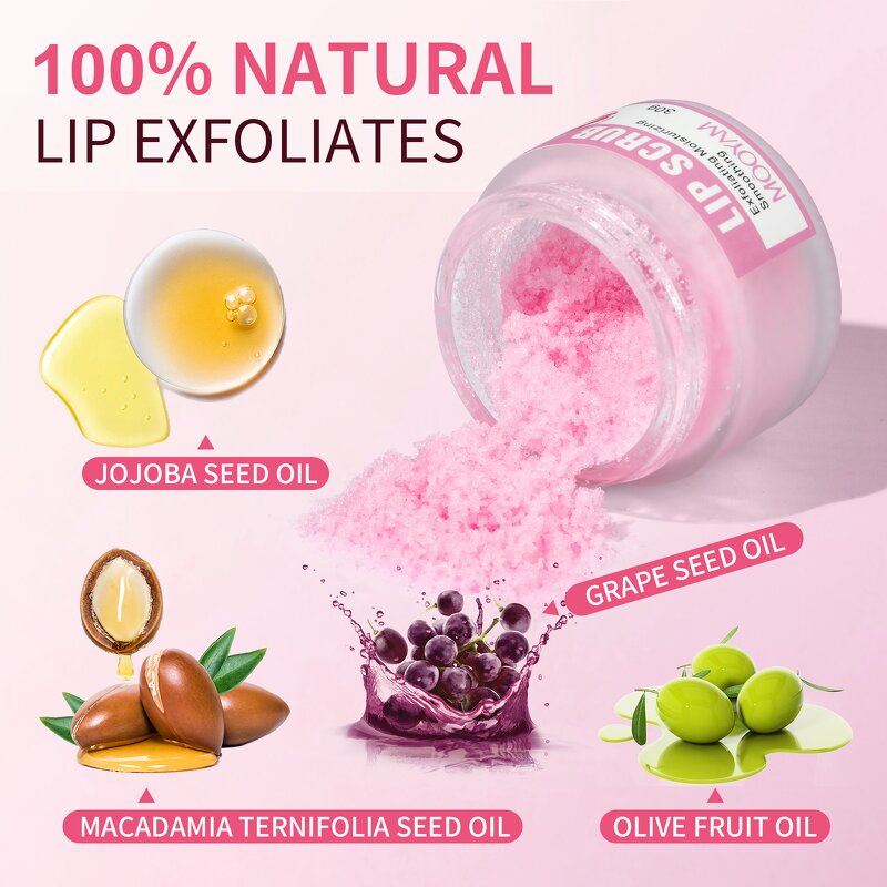 Lip Scrub Manufacturer - 2 in 1 Scrub Balm for Exfoliating Lightening Pink Salt Sugar Private Label MOOYAM