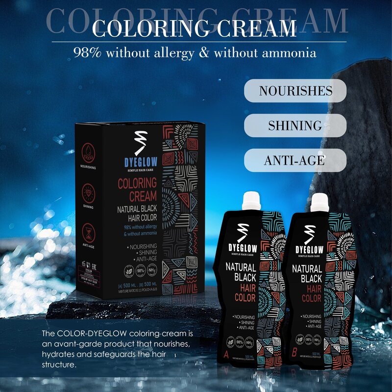 Hair Dye Cream Manufacturer - Dyeglow Black 500ml*2 - 5 Min Grey Coverage, Vibrant Color, Plant Extract, Lasting Fragrance