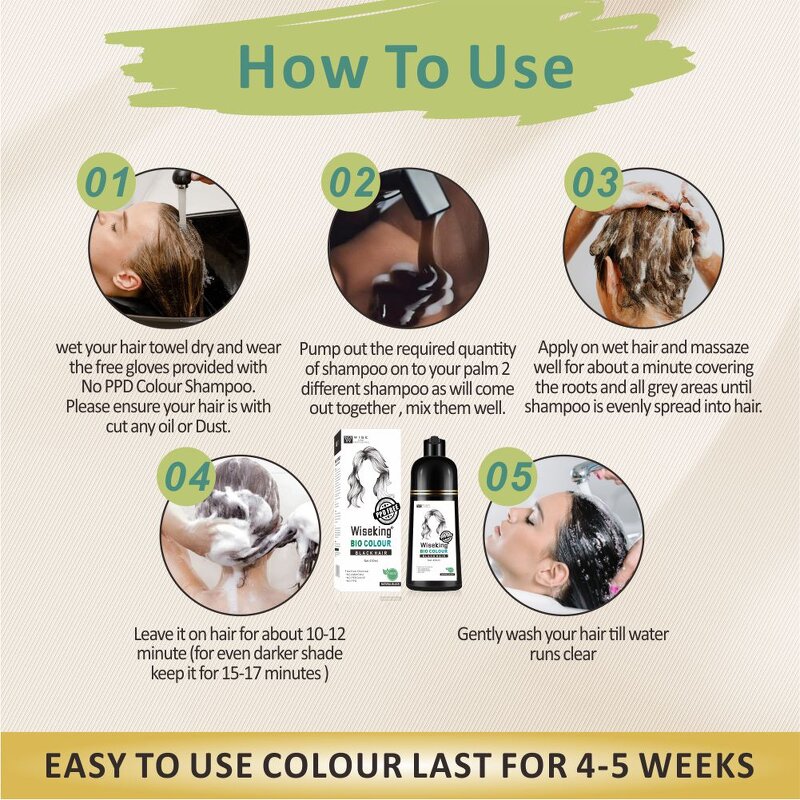 Hair Dye Shampoo Manufacturer - Organic Black 3 in 1 400ml - Ppd Free, Herbal, 100% Cover Grey, Fast Acting