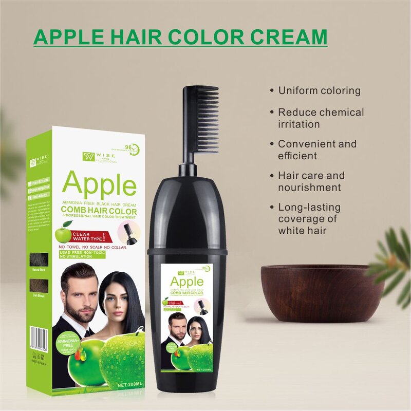 Hair Color Shampoo Manufacturer - Apple with Comb 200ml - Plant Based, Herbal Ammonia Free, for Men, Quick Coloring, OEM