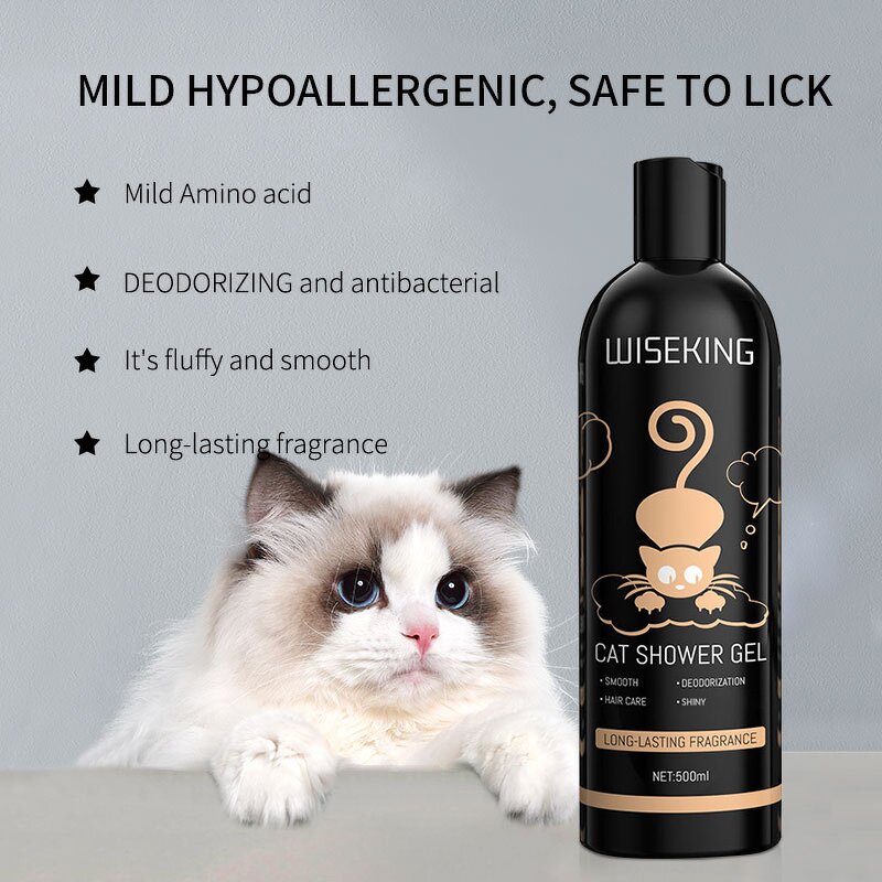 Pet Shower Gel Manufacturer - Wiseking Cat 500ml - Castor Oil Cleansing, Lasting Fragrance, Elastic & Smoothing Body Wash