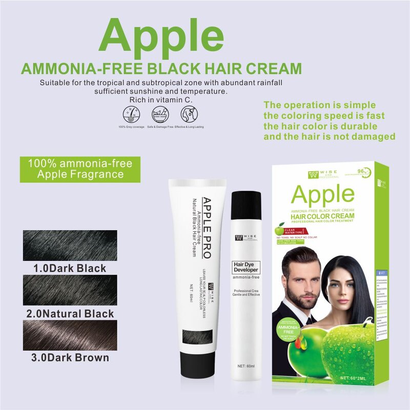 Hair Cream Manufacturer - Apple Black 60ml*2 - Plant Formula, Quick Color, 100% White Cover, Lasting Color Lock, Ammonia-free