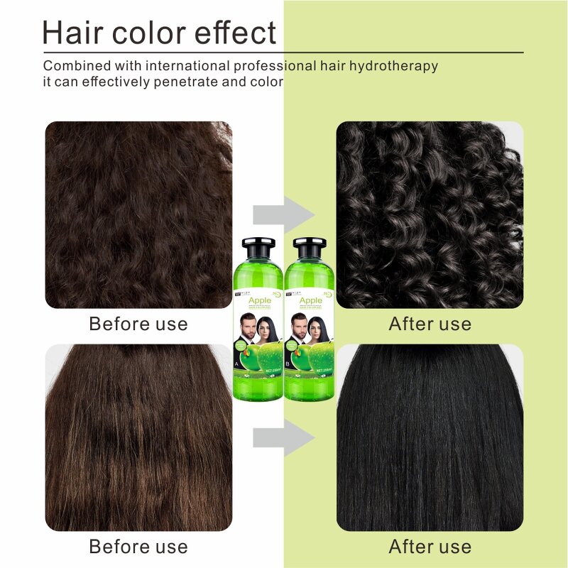 Hair Dye Gel Manufacturer - Permanent Apple Black 250ml*2 - Crystal Gel, Ginseng Extract, Fast Color to Black