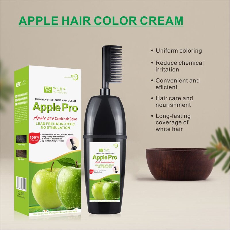 Hair Dye Shampoo Manufacturer - Apple Pro with Comb 200ml - Olive Oil Extract, Black Permanent, for Salon, Quick, Non Stick