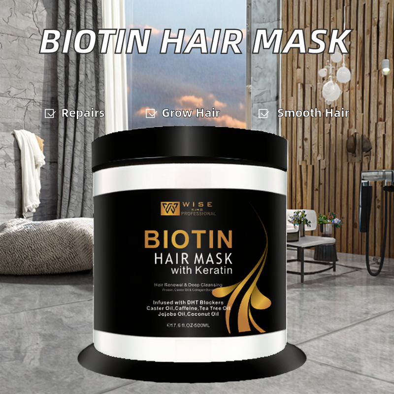 Hair Mask Manufacturer - WISEKING Biotin Keratin 500ml - Caffeine Promote Hair Growth, Repairing Anti Breakage Smoothing, Plant