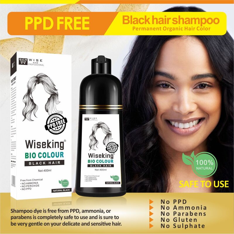 Hair Dye Shampoo Manufacturer - Organic Black 3 in 1 400ml - Ppd Free, Herbal, 100% Cover Grey, Fast Acting