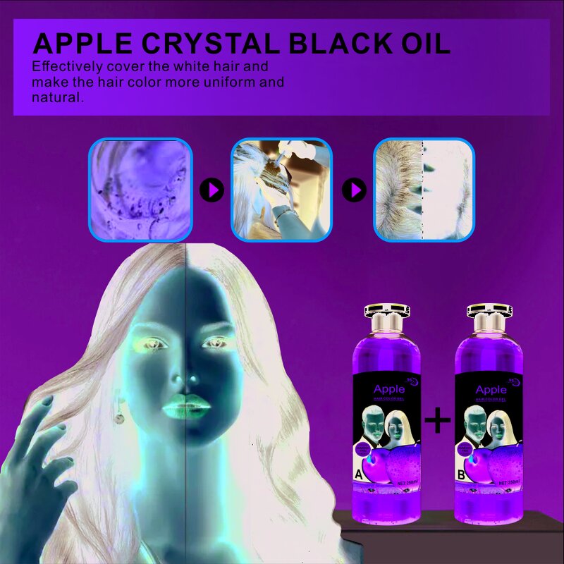 Hair Dye Gel Manufacturer - Apple Black 250ml*2 - Organic Plant Extract, Easy Grey Cover, Non-Stick, for Salon