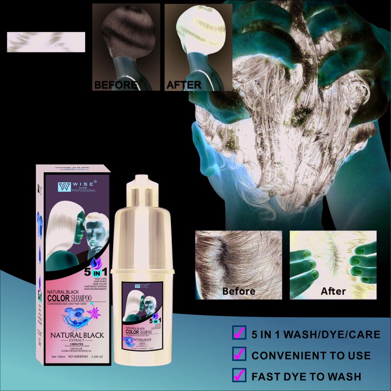 Hair Shampoo Manufacturer - Instant Black 100ml - Ammonia Free Dye, Natural Plant Extract, Grey Cover, Portable Packing