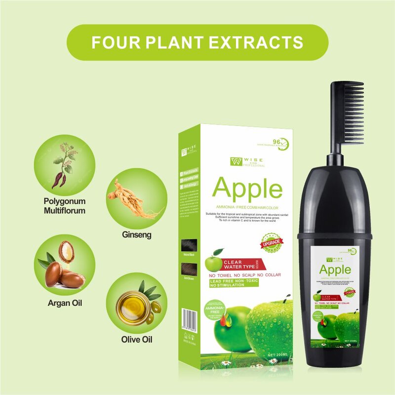 Hair Dye Shampoo Manufacturer - Organic Apple Pro Black - Herbal Formula, Black Permanent, for Women, Fast Cover, Natural Look