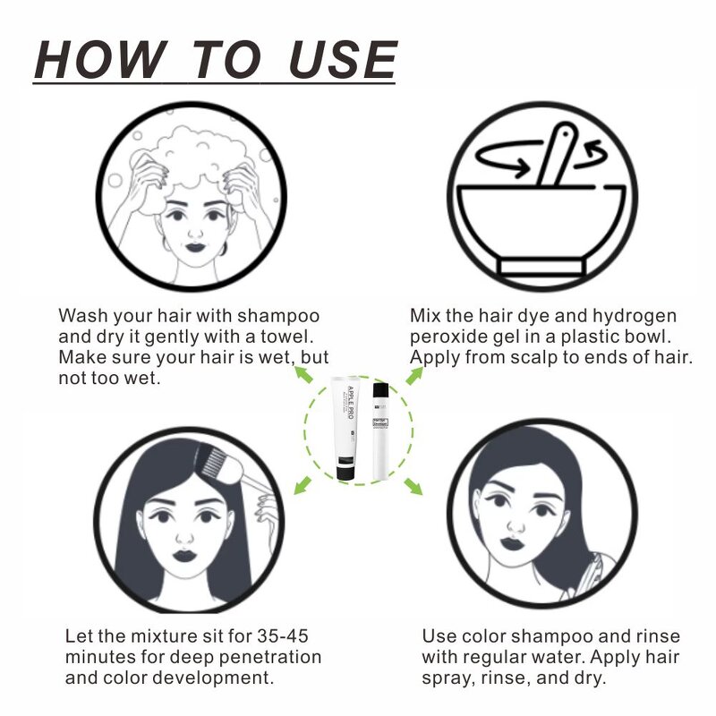 Hair Dye Manufacturer - Apple 60ml*2 - Fast Color Pigment, Ginseng Extract, for Women, 100% Grey Cover, Non Stick