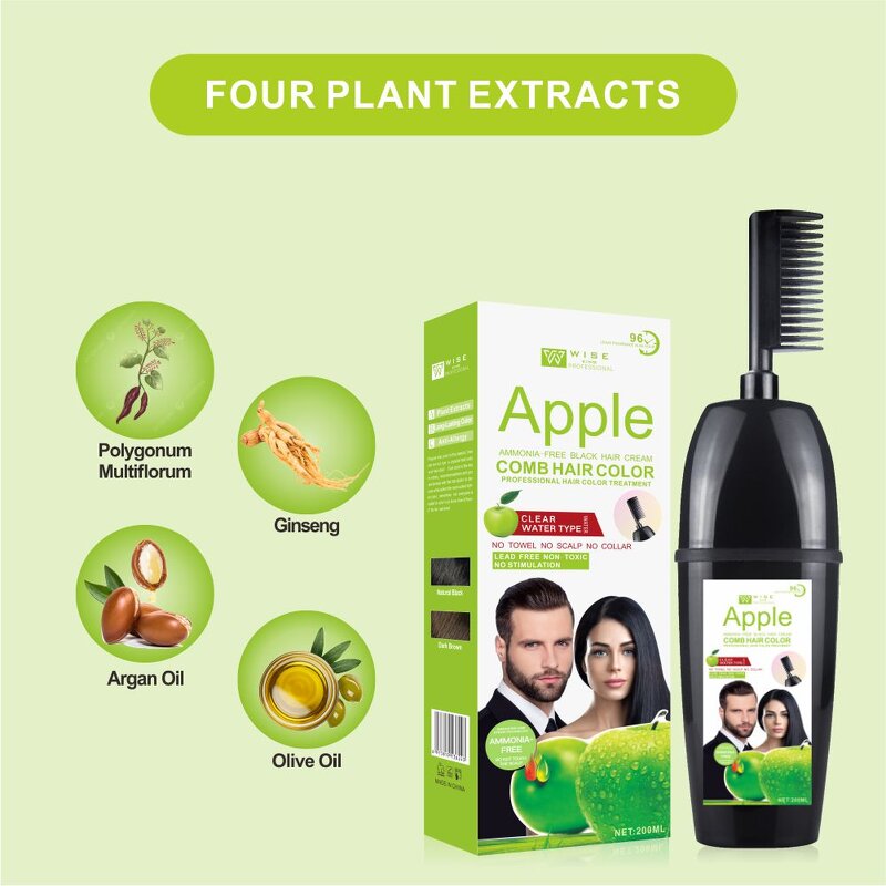 Hair Dye Manufacturer - Professional Apple Black with Comb 200ml - Permanent, Ginseng Extract, Natural Look