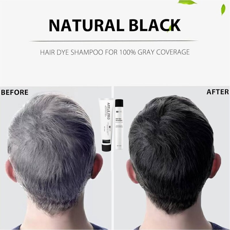 Hair Dye Manufacturer - Professional Apple Black Ammonia Free 60ml*2 - Organic Plant Extract, for Men, for Hair Salon