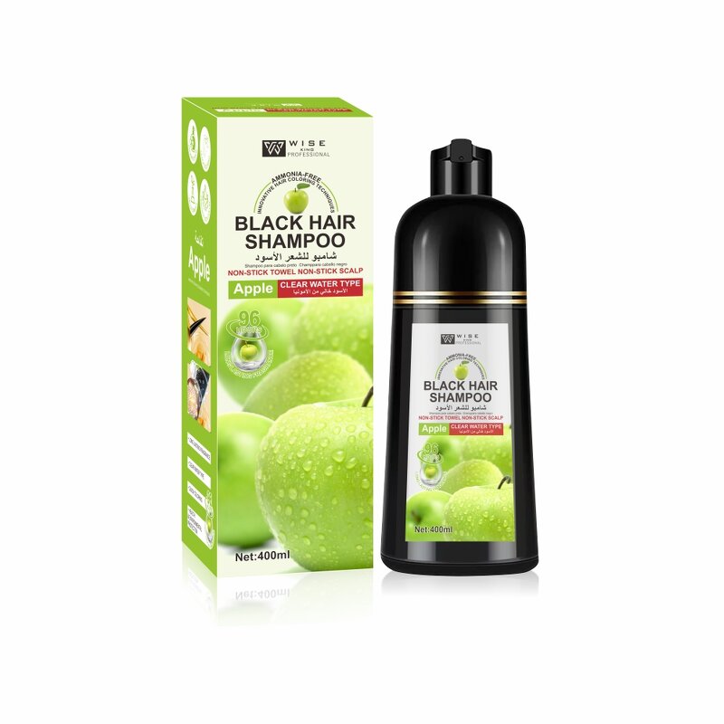 Hair Dye Shampoo Manufacturer - Apple Black 400ml - Ammonia Free, Organic Ginseng, Grey Cover, Long Lasting Professional Color