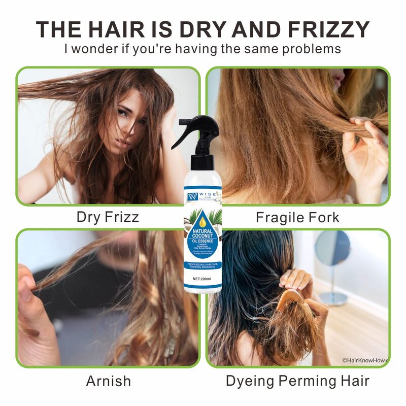 Leave in Conditioner Manufacturer - Coconut Oil Serum Spray 200ml - Smells Good, All Hair Type, Smooth & Repair Hair Silk