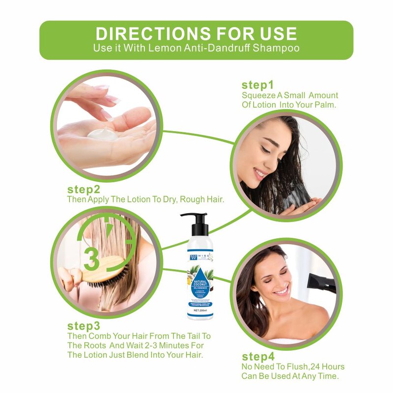 Leave-In Conditioner Manufacturer - Coconut Oil 200ml - Plant Extract, Repair Frizzy Hair & Split End, Moisturizing