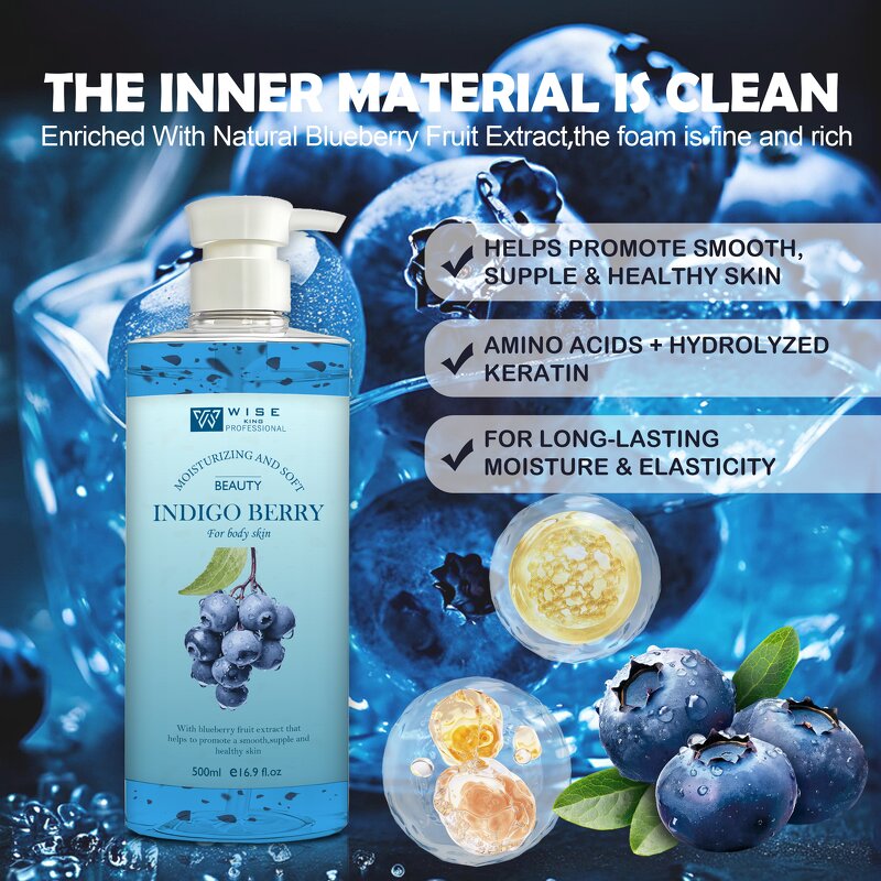 Shower Gel Manufacturer - Wiseking Blueberry 500ml - Gentle Body Wash with Glycerin, Deep Cleansing & Moisturizing, Factory