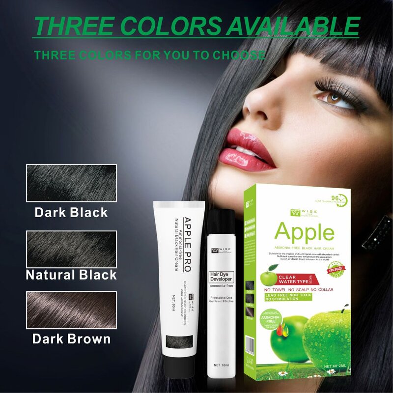 Hair Dye Manufacturer - Professional Apple Black Ammonia Free 60ml*2 - Organic Plant Extract, for Men, for Hair Salon