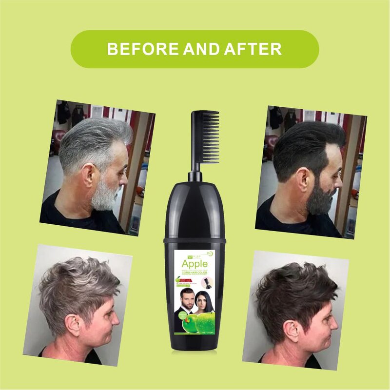 Hair Color Shampoo Manufacturer - Apple with Comb 200ml - Plant Based, Herbal Ammonia Free, for Men, Quick Coloring, OEM