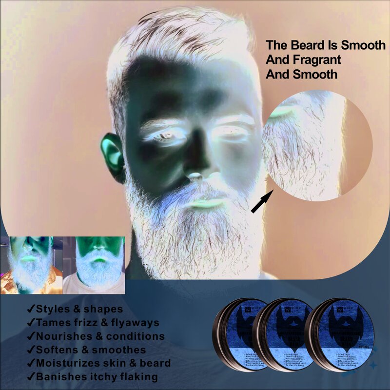 Beard Balm Manufacturer - Wiseking Argan Rosemary 30g - Plant Extract Moisturizer, Light Hold Shine, Soften Smooth