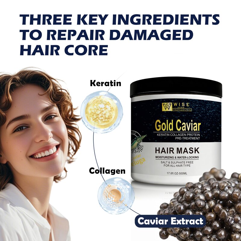 Hair Mask Manufacturer - Golden Caviar Intensive Repair - with Keratin Collagen, for Dry Damaged Hair, Sulfate Free, Salon Use
