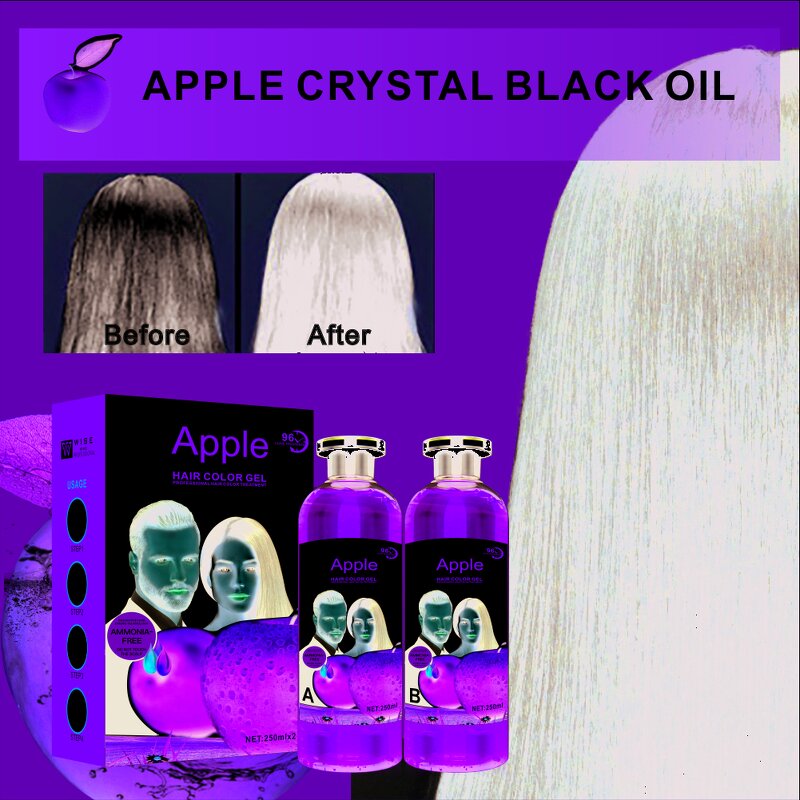 Hair Dye Gel Manufacturer - Permanent Apple Black 250ml*2 - Crystal Gel, Ginseng Extract, Fast Color to Black