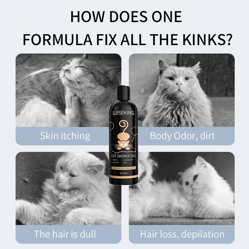 Pet Shower Gel Manufacturer - Wiseking Cat 500ml - Castor Oil Cleansing, Lasting Fragrance, Elastic & Smoothing Body Wash