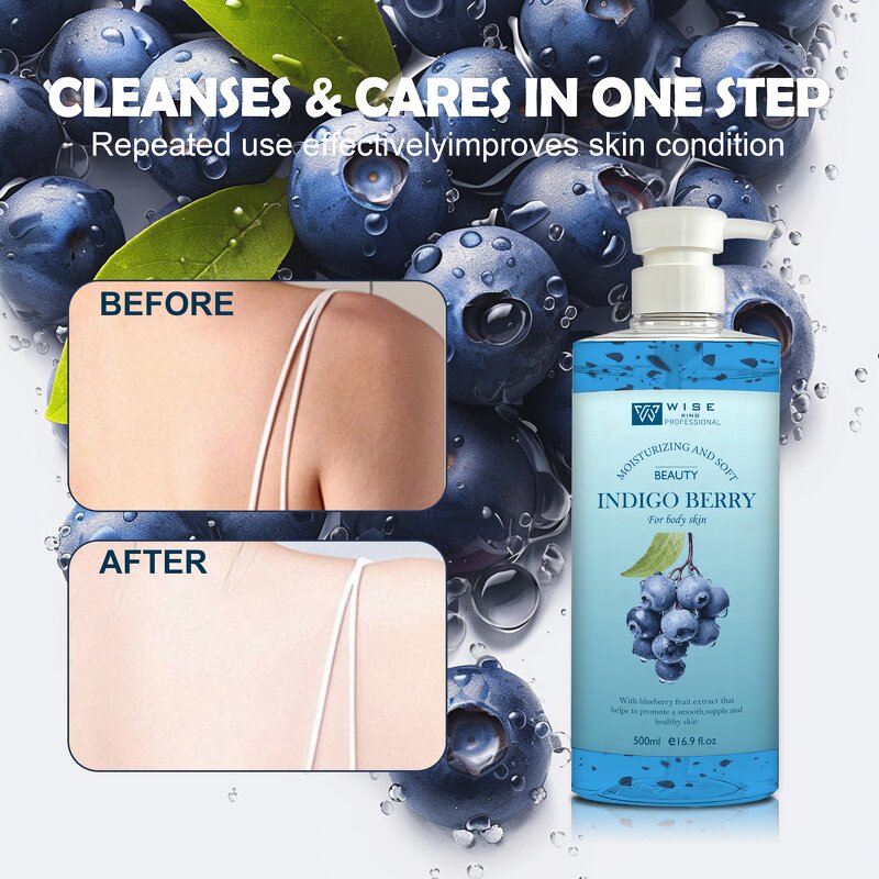 Shower Gel Manufacturer - Wiseking Blueberry 500ml - Gentle Body Wash with Glycerin, Deep Cleansing & Moisturizing, Factory