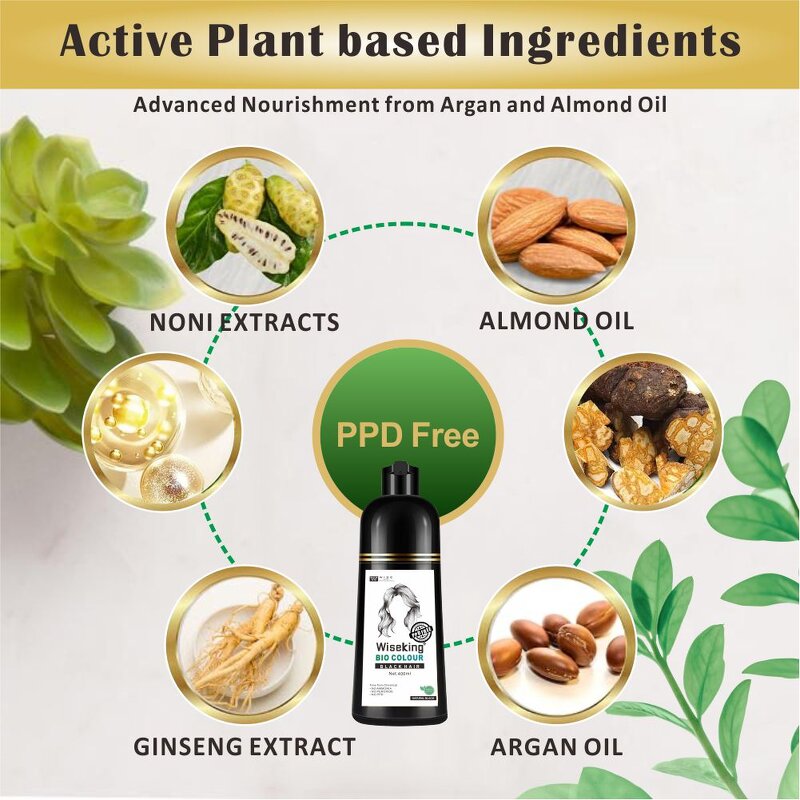 Hair Dye Shampoo Manufacturer - Organic Black 3 in 1 400ml - Ppd Free, Herbal, 100% Cover Grey, Fast Acting