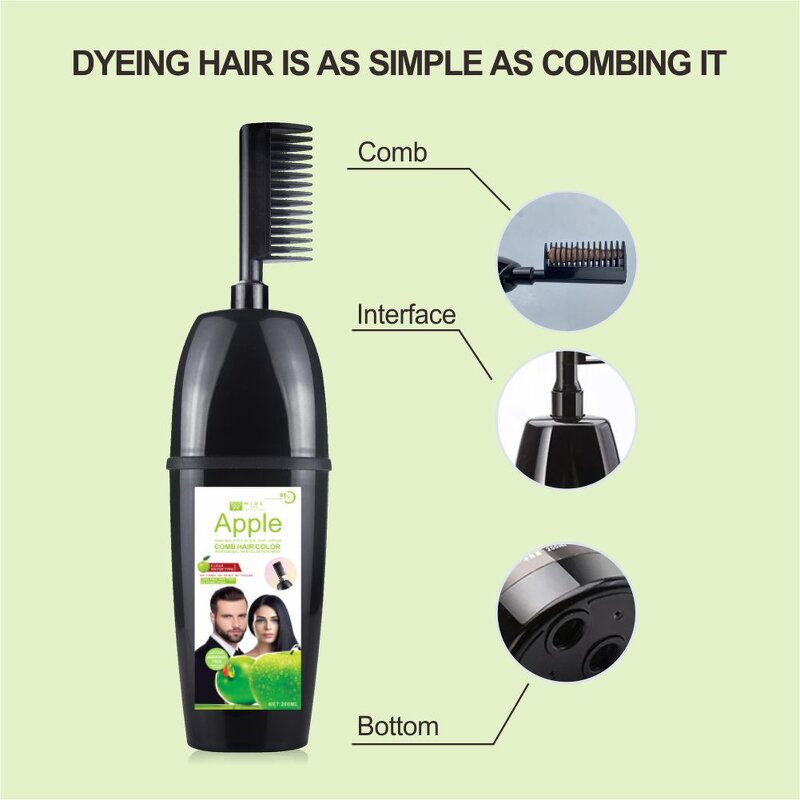 Hair Dye Shampoo Manufacturer - Natural Apple Comb Black 200ml - Permanent, Herbal Ammonia Free, Not Easy to Fade