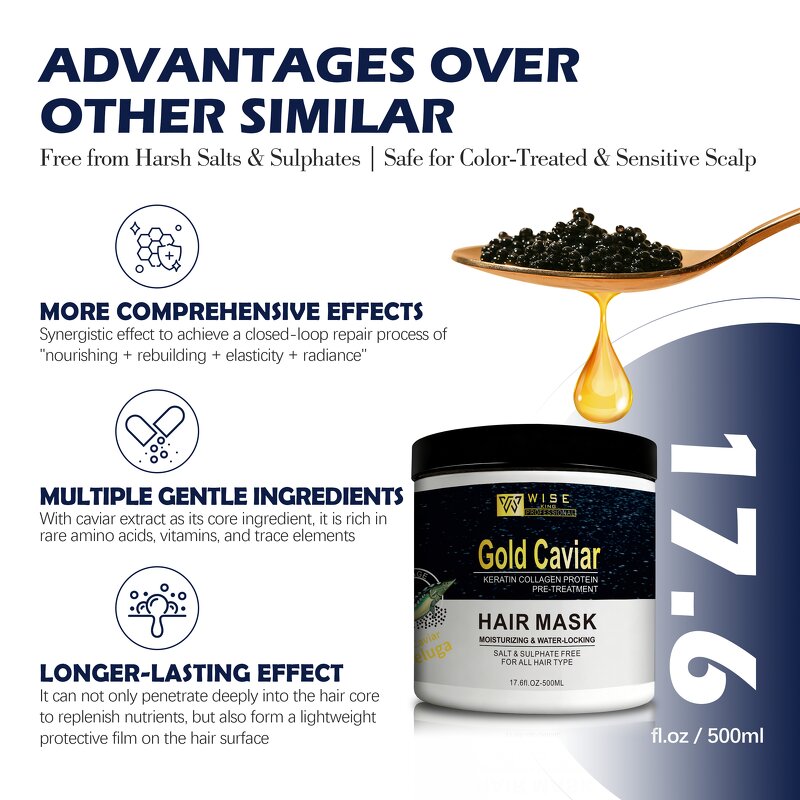 Hair Mask Cream Manufacturer - Men Professional Repair Caviar - with Collagen, Restores Elasticity & Shine, Safe for Color Treated