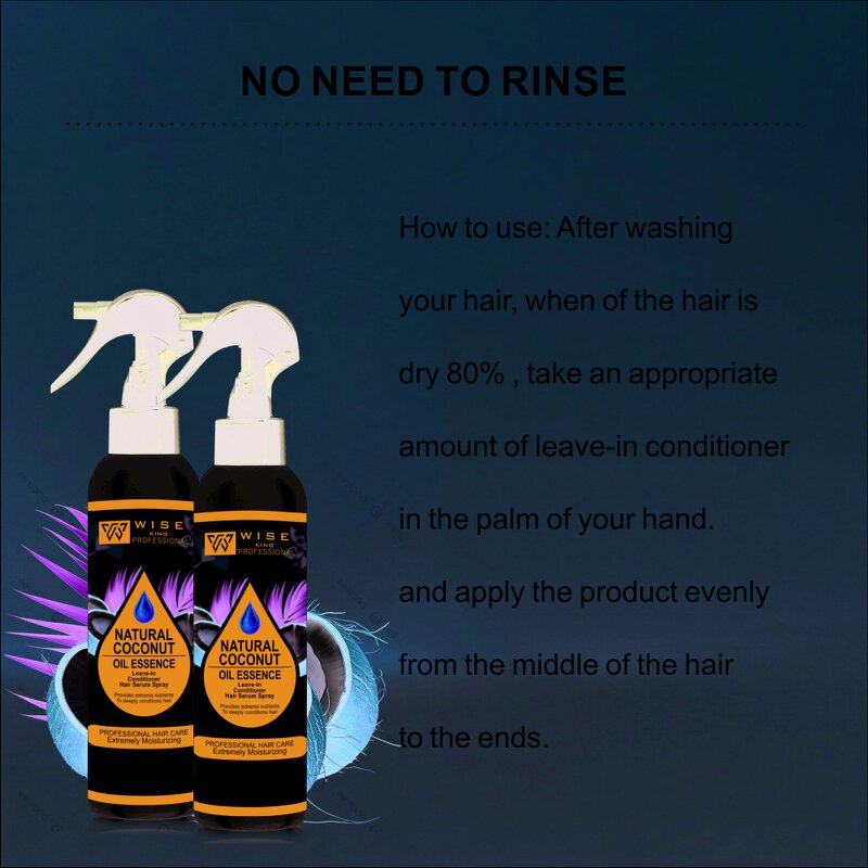 Leave-in Spray Conditioner Manufacturer - Wiseking 200ml - Organic Coconut Rosemary, Hyaluronic Acid Argan Oil, Nourishing Repair