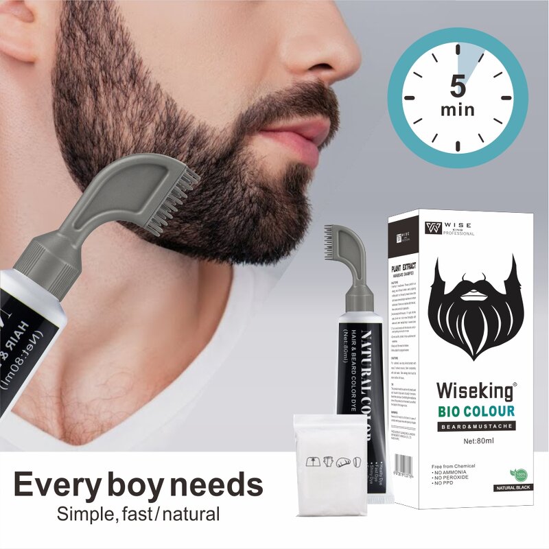 Beard Hair Dye Cream Manufacturer - New Design 80ML - Easy Application, Mild Non-Irritating, Darkening Men Black, Cover Gray