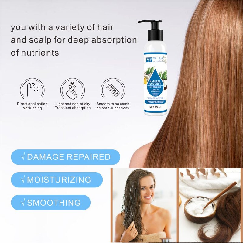 Leave-In Conditioner Manufacturer - Wiseking 200ml - Coconut Oil Serum, Argan Tea Tree Oil, Deep Moisture Smoothing Damage Repair