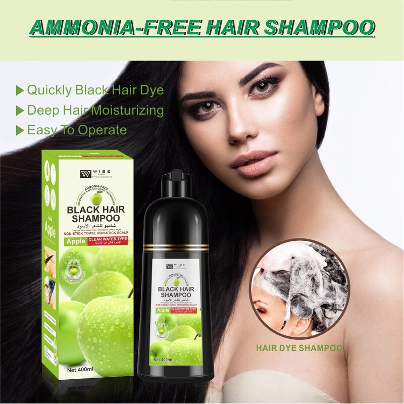 Hair Dye Shampoo Manufacturer - Apple Black 400ml - Ammonia Free, Organic Ginseng, Grey Cover, Long Lasting Professional Color