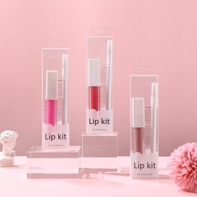 Lip Kit Manufacturer - 2 in 1 Set, Clear Case Square Tube Lip Gloss & White Pencil, Waterproof Non-Transfer
