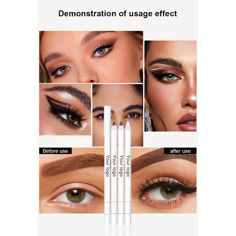 Eyeliner Pencil Manufacturer - Private Label Pink Gold White Tube, Vegan Long Lasting, Cruelty Free, with Sharpener