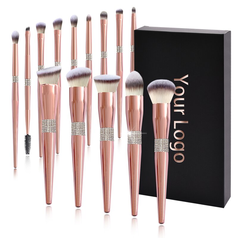 Makeup Brush Set Manufacturer - 14pcs Premium Cosmetic, Foundation Blush Concealer Eyeshadow Eyebrow Highlight Pink