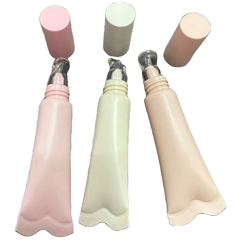 Cosmetic Packaging Manufacturer - Compostable 14ml Pink Empty Squeeze Tube, PCR, Crystal Head Wave Shaped, Custom Label