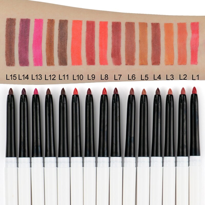 Lip Liner Pencil Manufacturer - 15 Colors, Waterproof, Dual Ended Automatic Twist-Up Matte with Sharpener